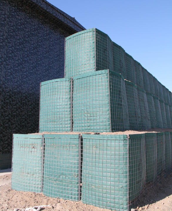 Geotextile-Lined Welded Wire Mesh Bastions for Force Fortification, Perimeter Blast Shielding, and Emergency Infrastructure Hardening